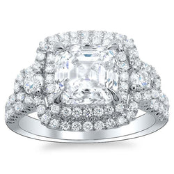 Asscher And Round Cut Halo Real Diamond Wedding Ring 6.40 Ct