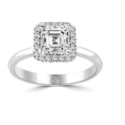 Asscher And Round Cut Real Diamond 2.75 Carats Ring White Gold 14K