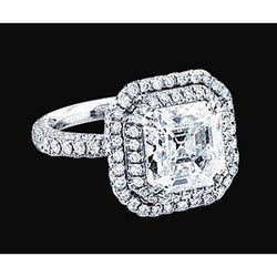 Asscher Center Natural Diamond Royal Halo Engagement Ring 2.91 Carats