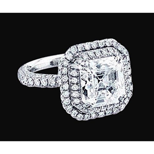 Asscher Center Natural Diamond Royal Halo Engagement Ring 2.91 Carats