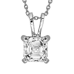 Asscher Cut 1 Carat Solitaire Natural Diamond Pendant Necklace 14K White Gold