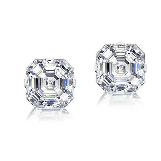 Asscher Cut 2 Carats Real Diamond Ladies Stud Earring Pair White Gold 14K