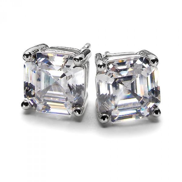 Asscher Cut 2.50 Ct Genuine Diamond Stud Earrings 14K White Gold