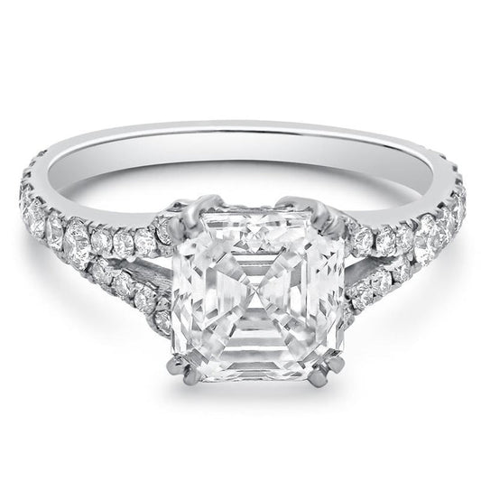 Asscher Cut 3.26 Carats Real Diamond Solitaire Ring With Accents
