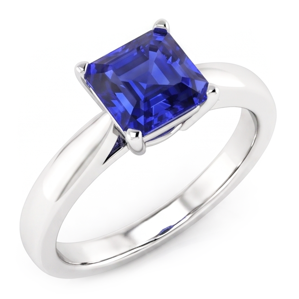 Asscher Cut Blue Sapphire Solitaire Ring