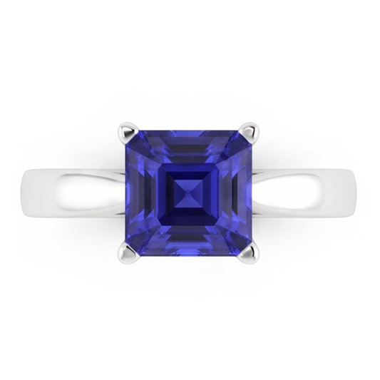 Asscher Cut Blue Sapphire Solitaire Ring