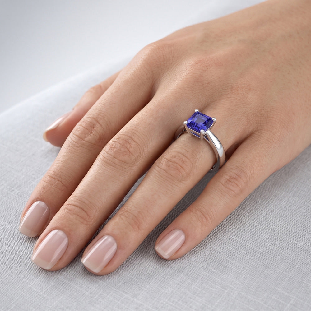 Asscher Cut Blue Sapphire Solitaire Ring