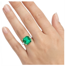 Emerald Asscher Cut Precious Stone Ring in 14K Two Tone Gold – top view