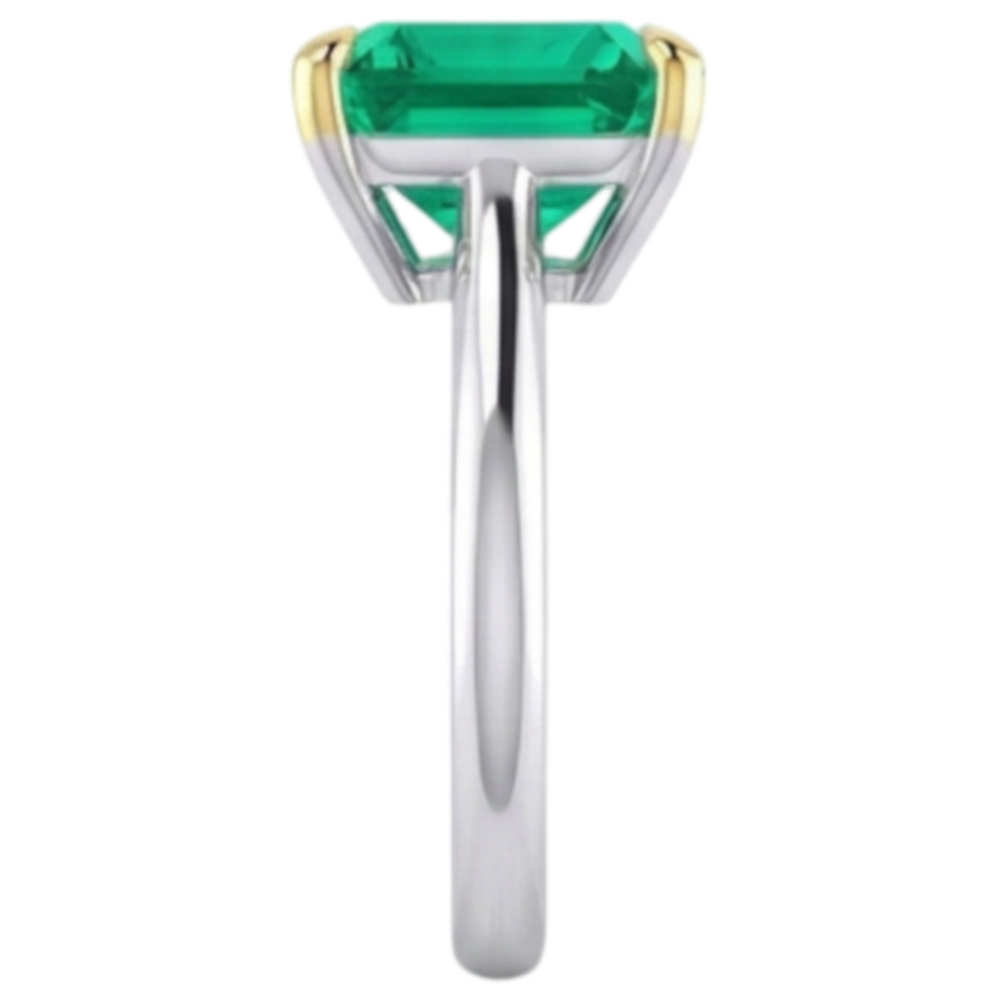 Emerald Asscher Cut Precious Stone Ring in 14K Two Tone Gold – side view
