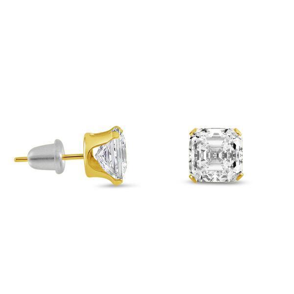Asscher Cut Genuine 2K Diamond Earrings Yellow Gold 14K New