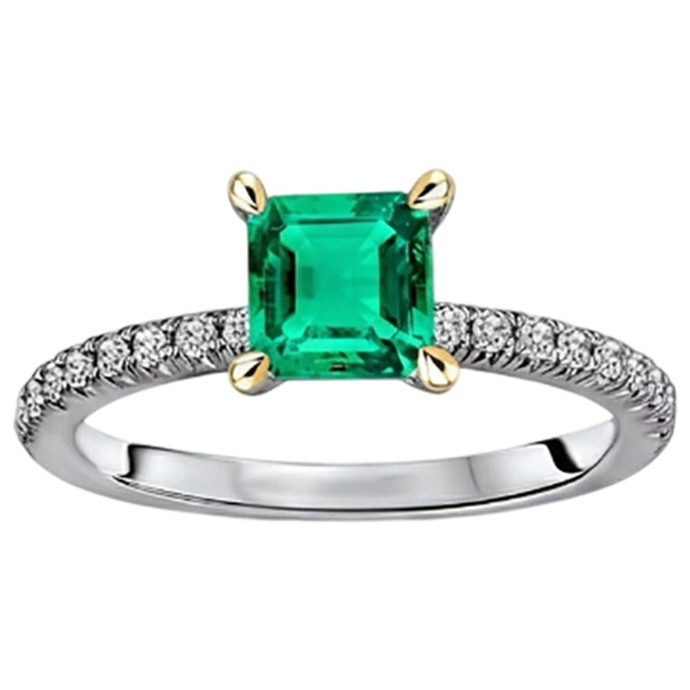 Colored Stone Ring Two-Tone 14K Gold with Fine Emerald – front view