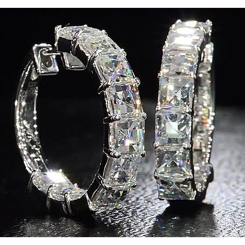 Asscher Cut Real Diamond Hoop Earring 5.40 Carats White Gold 14K