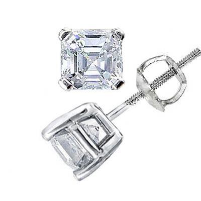 Asscher Cut Real Diamond Stud Earring Gold 14K Jewelry 1 Carats