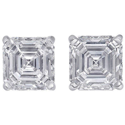 Asscher Cut Real Diamond Stud Earring White Gold Lady Jewelry 3 Carats