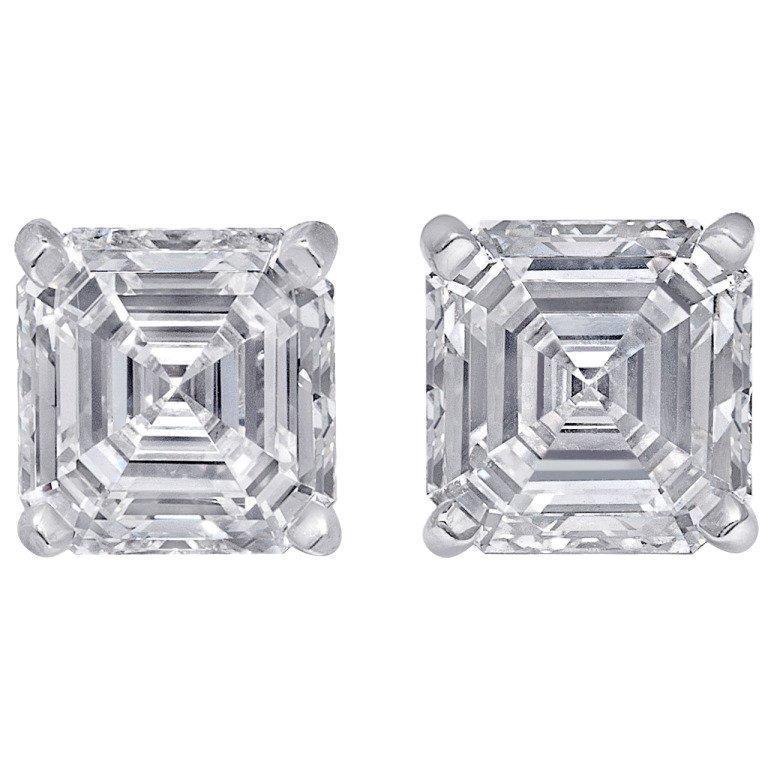 Asscher Cut Real Diamond Stud Earring White Gold Lady Jewelry 3 Carats