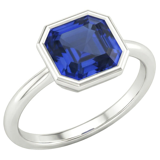 Asscher Cut Sapphire Engagement Solitaire Ring