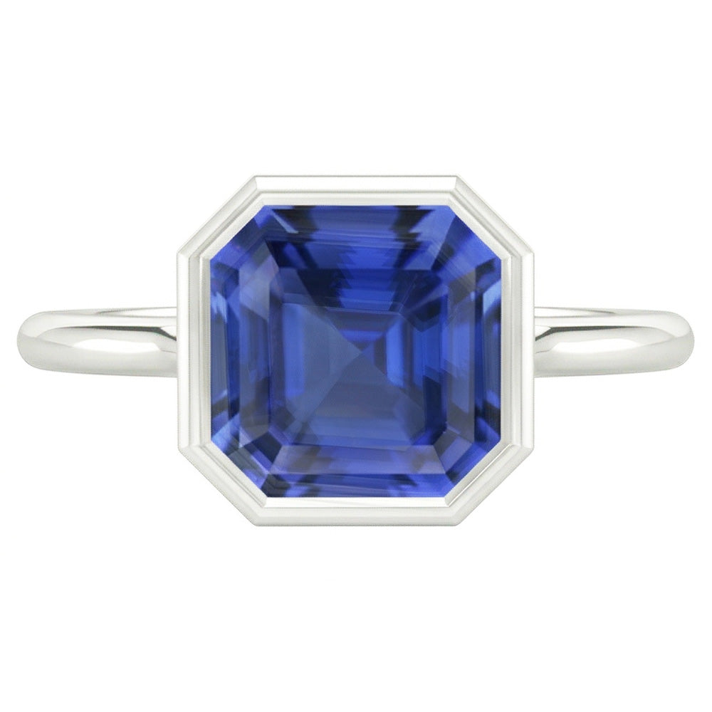 Asscher Cut Sapphire Engagement Solitaire Ring
