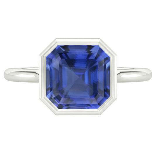 Asscher Cut Sapphire Engagement Solitaire Ring