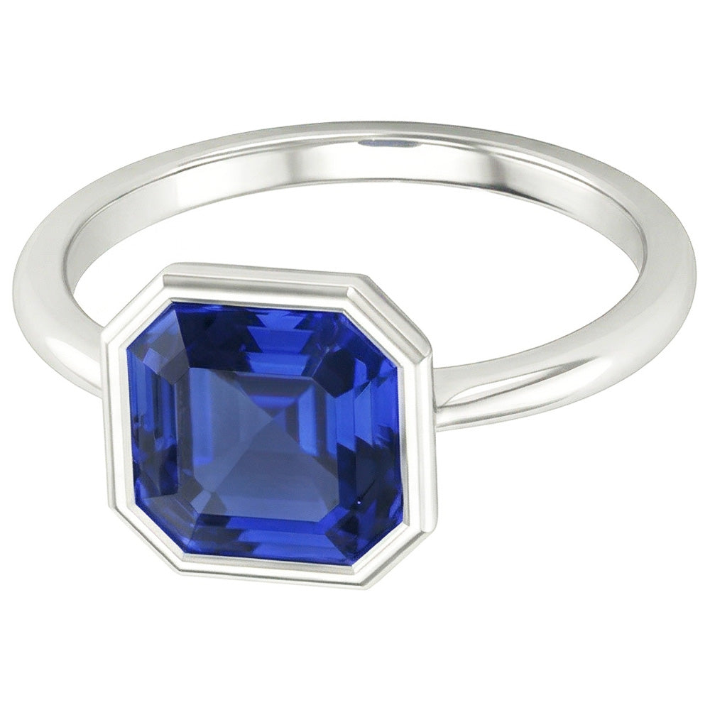 Asscher Cut Sapphire Engagement Solitaire Ring