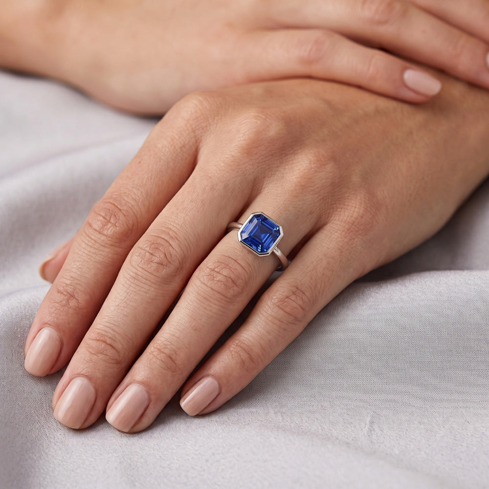 Asscher Cut Sapphire Engagement Solitaire Ring