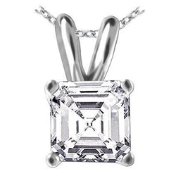 Asscher Cut Solitaire Real Diamond Ladies Pendant 3 Carats White Gold 14k