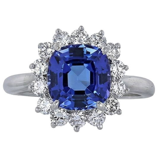 Asscher Cut Tanzanite With Natural Earth Mined Diamonds 4.50 Ct Ring 14K White Gold