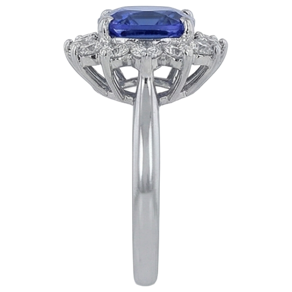 Asscher Cut Tanzanite With Natural Earth Mined Diamonds 4.50 Ct Ring 14K White Gold
