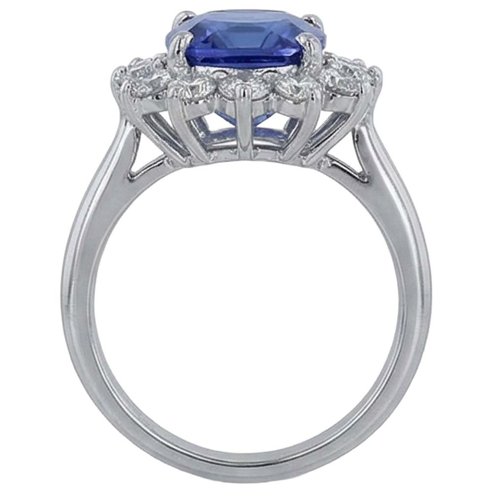 Asscher Cut Tanzanite With Natural Earth Mined Diamonds 4.50 Ct Ring 14K White Gold