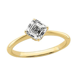 Asscher Genuine Diamond Solitaire Ring Yellow Gold Women's Jewelry 2 Carats