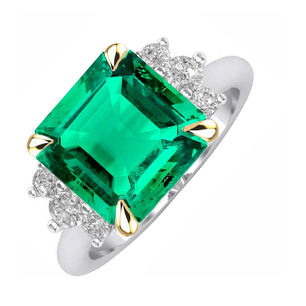 Genuine Colombian Emerald Gemstone Ring 4 ct Two-Tone 14K Gold – front view