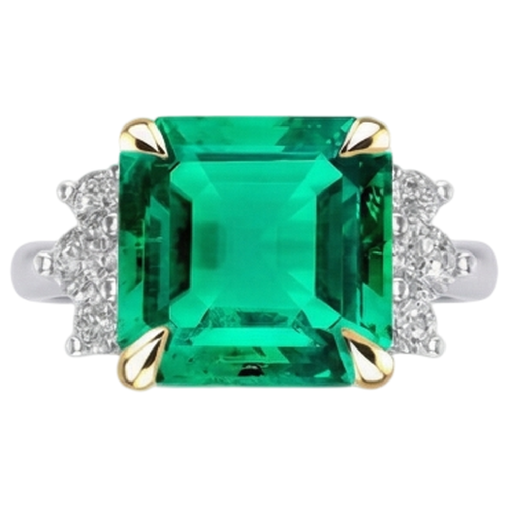 Genuine Colombian Emerald Gemstone Ring 4 ct Two-Tone 14K Gold – angle view