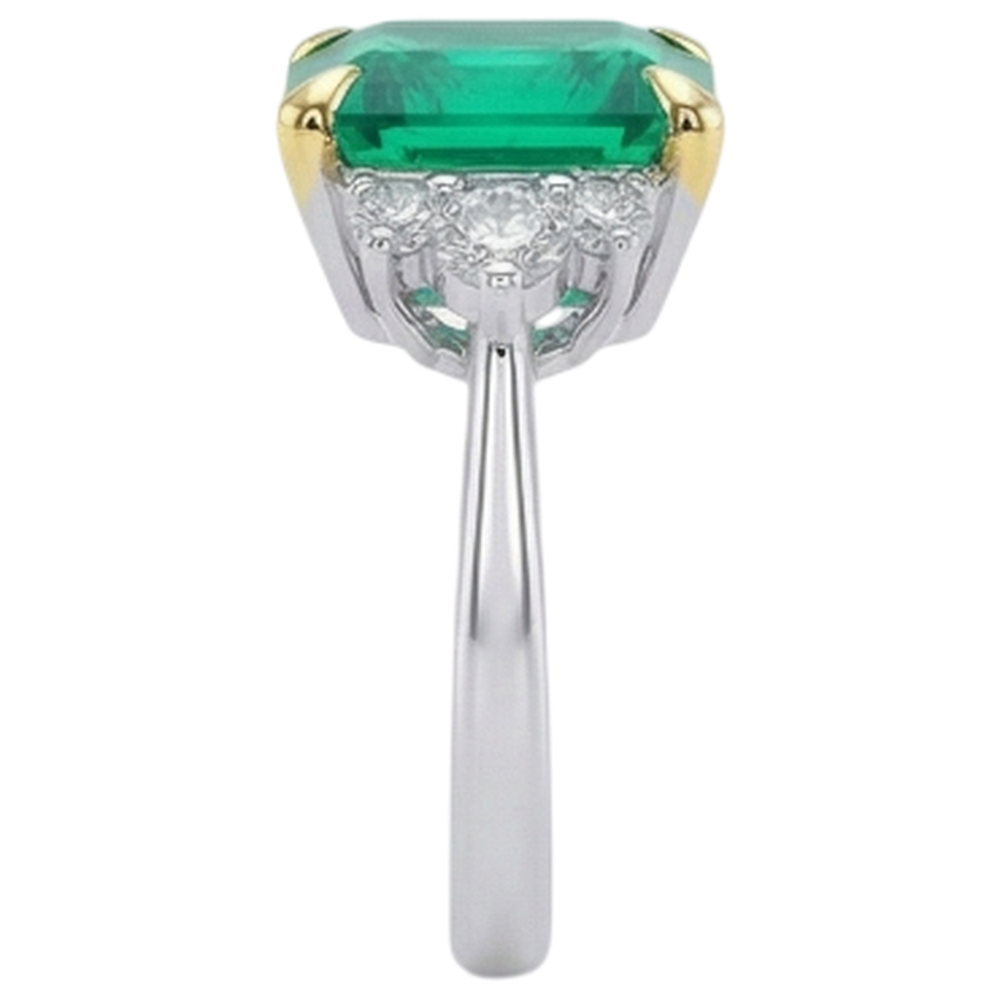 Colombian Emerald Gemstone Ring 4-ct Two-Tone 14K Gold – top view