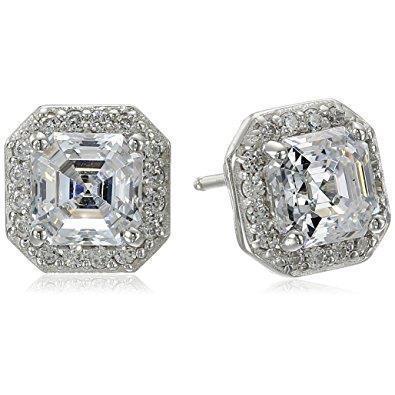 Asscher Halo Genuine Diamond Stud Earring 2.80 Carats White Gold 14K Jewelry