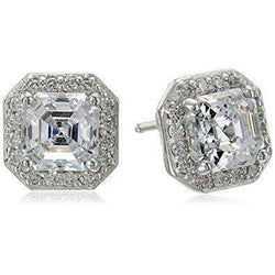 Asscher Halo Genuine Diamond Stud Earring 2.80 Carats White Gold 14K Jewelry