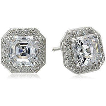 Asscher Halo Genuine Diamond Stud Earring 2.80 Carats White Gold 14K Jewelry