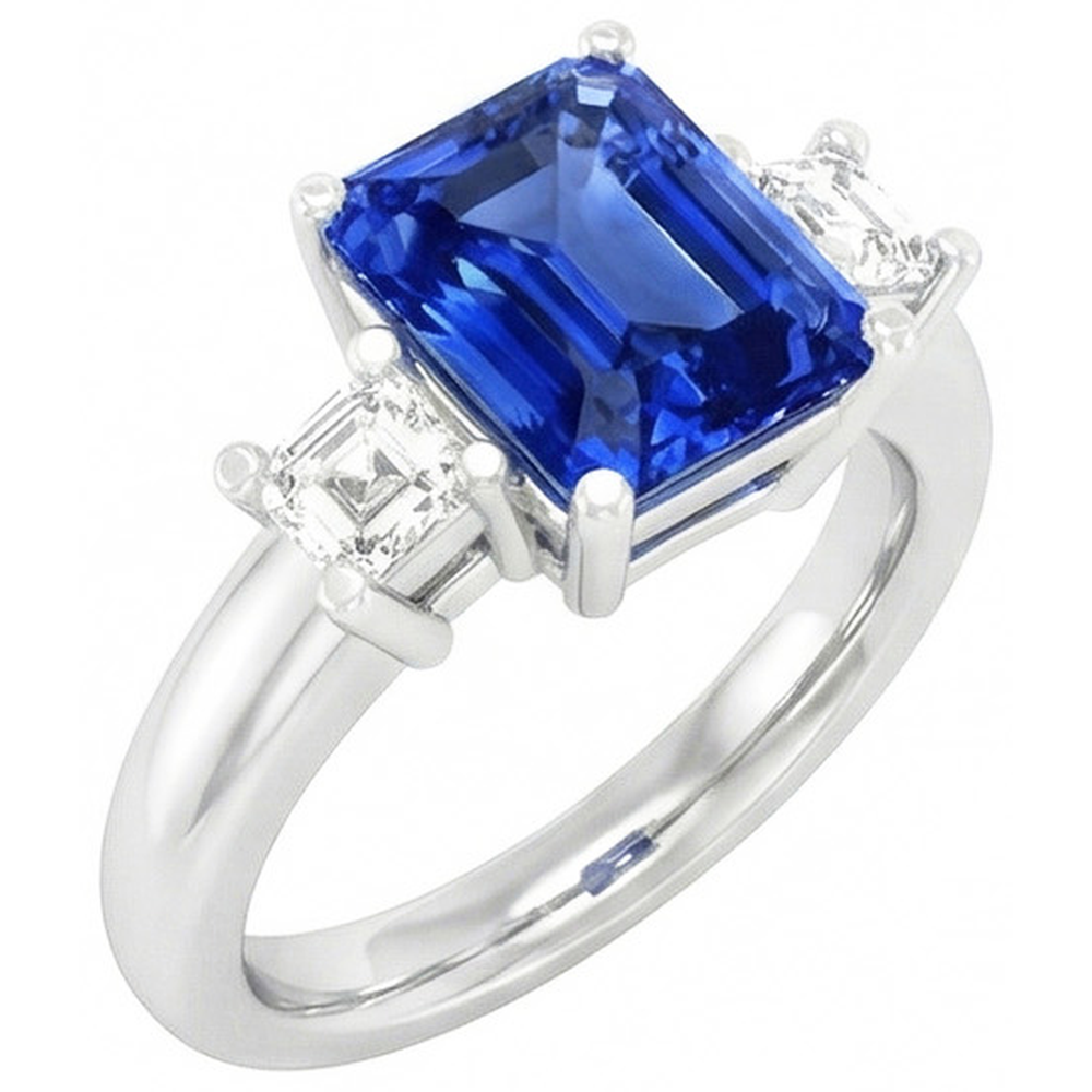 Asscher Natural Earth Mined Diamond Jewellery Radiant Sapphire 3 Stone Ring 4 Prong 3 Carats