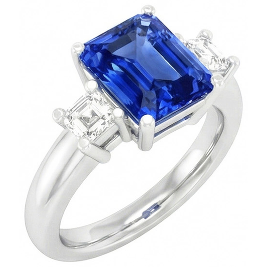 Asscher Natural Earth Mined Diamond Jewellery Radiant Sapphire 3 Stone Ring 4 Prong 3 Carats