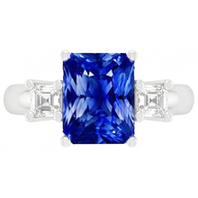Asscher Natural Earth Mined Diamond Jewellery Radiant Sapphire 3 Stone Ring 4 Prong 3 Carats