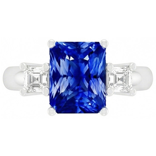 Asscher Natural Earth Mined Diamond Jewellery Radiant Sapphire 3 Stone Ring 4 Prong 3 Carats