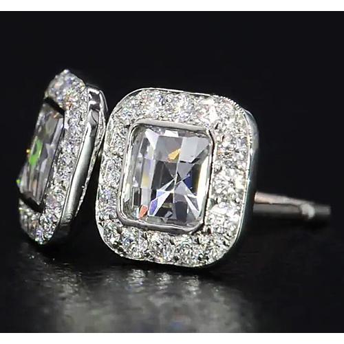 Asscher Real Diamond Halo Stud Earrings 4 Carats White Gold 14K Jewelry