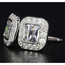 Asscher Real Diamond Halo Stud Earrings 4 Carats White Gold 14K Jewelry