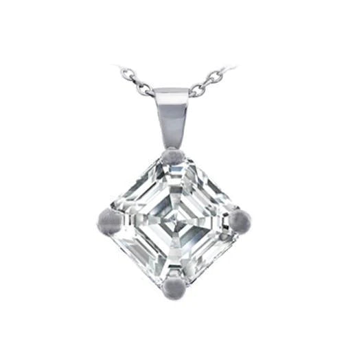 Asscher Real Diamond Necklace Pendant 1.50 Carat White Gold 14K