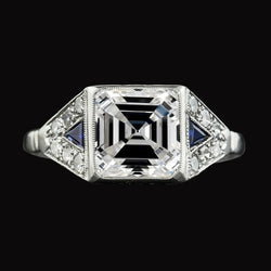 Asscher Real Diamond & Trillion Ceylon Sapphire Gemstone Ring 6.25 Carats