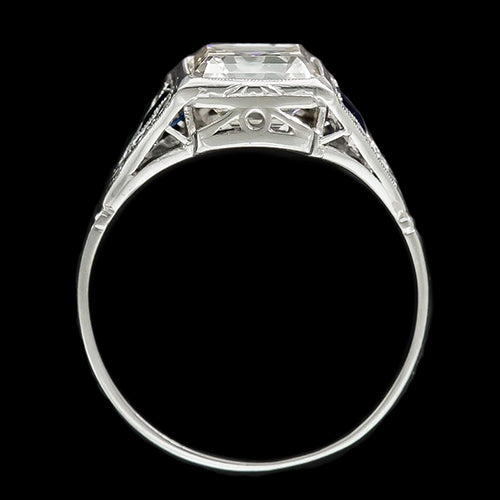 Asscher Real Natural Earth Mined Diamond & Trillion Ceylon Sapphire Gemstone Ring 6.25 Carats