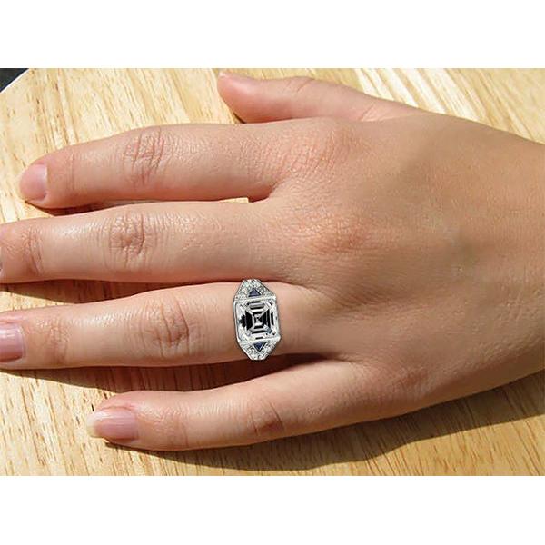 Asscher Real Natural Earth Mined Diamond & Trillion Ceylon Sapphire Gemstone Ring 6.25 Carats