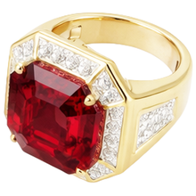 Asscher Red Men's Ruby Ring With Natural Earth Mined Diamond 11 Carats Yellow Gold 14K