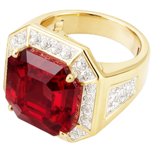 Asscher Red Men's Ruby Ring With Natural Earth Mined Diamond 11 Carats Yellow Gold 14K