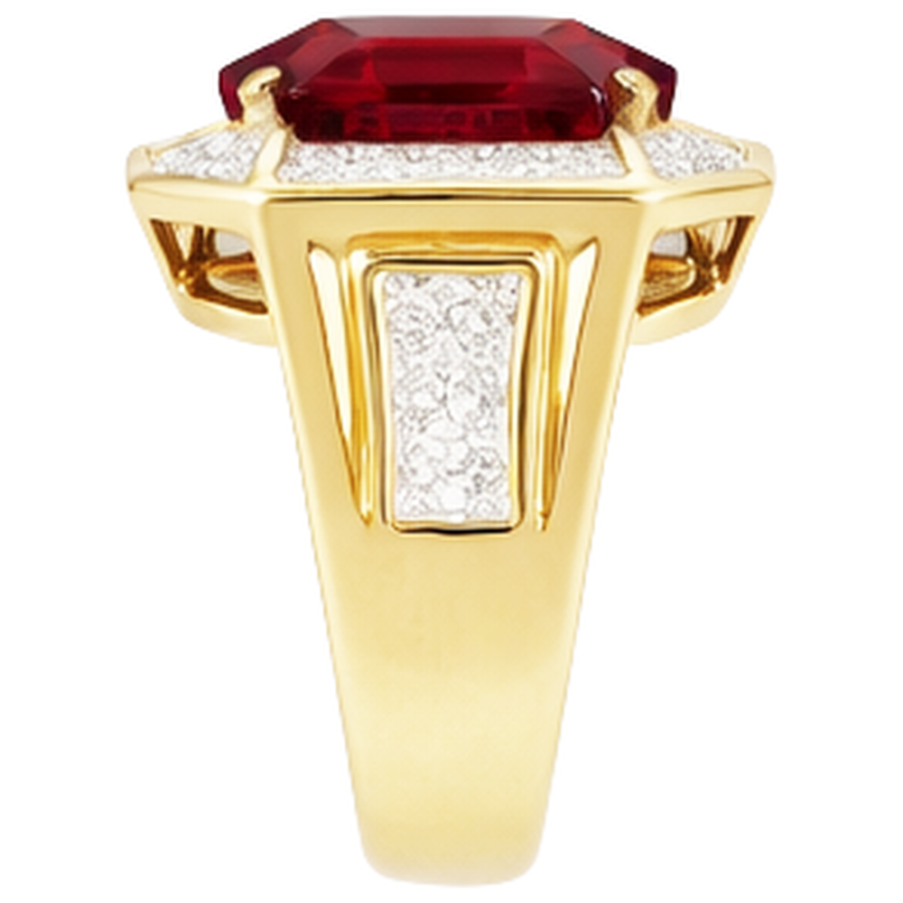 Asscher Red Men's Ruby Ring With Natural Earth Mined Diamond 11 Carats Yellow Gold 14K