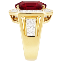 Asscher Red Men's Ruby Ring With Natural Earth Mined Diamond 11 Carats Yellow Gold 14K