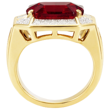 Asscher Red Men's Ruby Ring With Natural Earth Mined Diamond 11 Carats Yellow Gold 14K